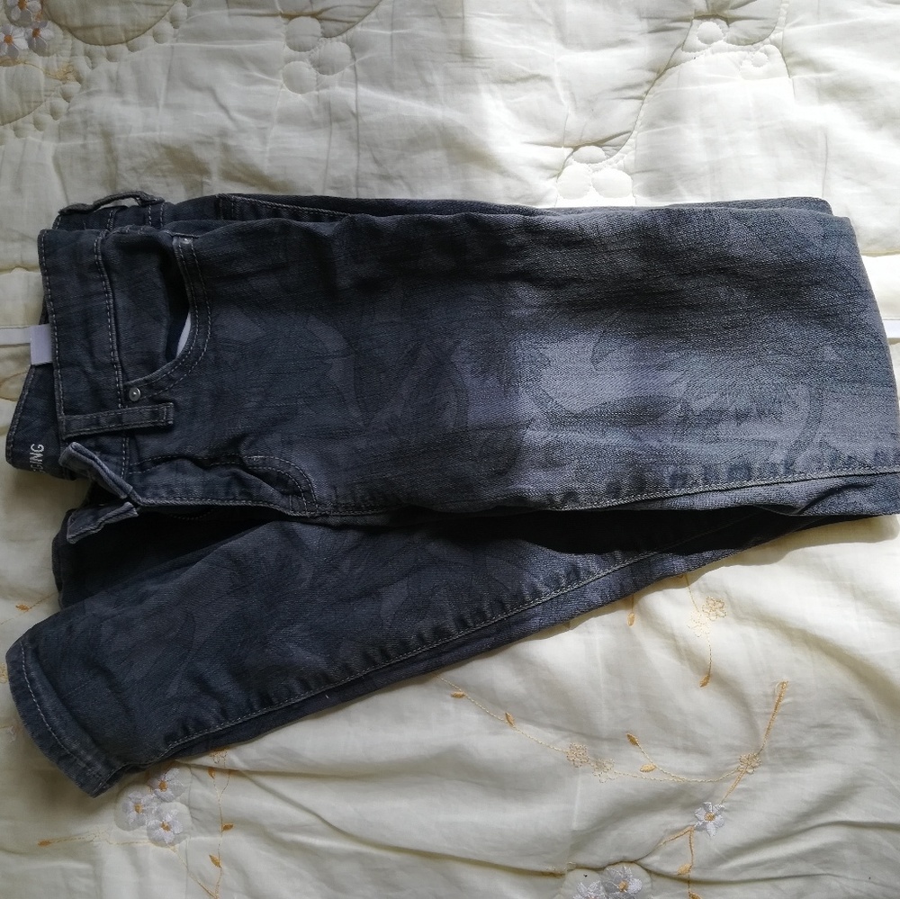 Gray Floral Patterned Jeans